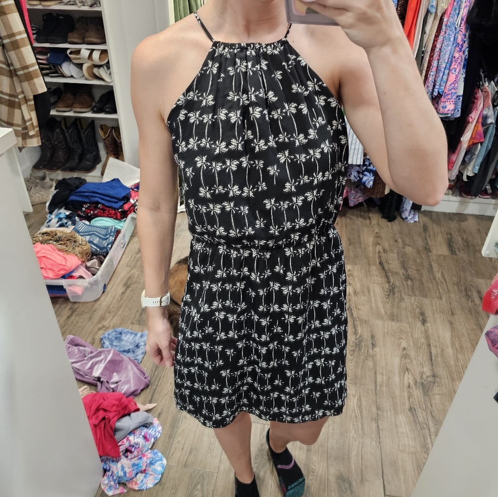 NWT Black palm tree halter dress